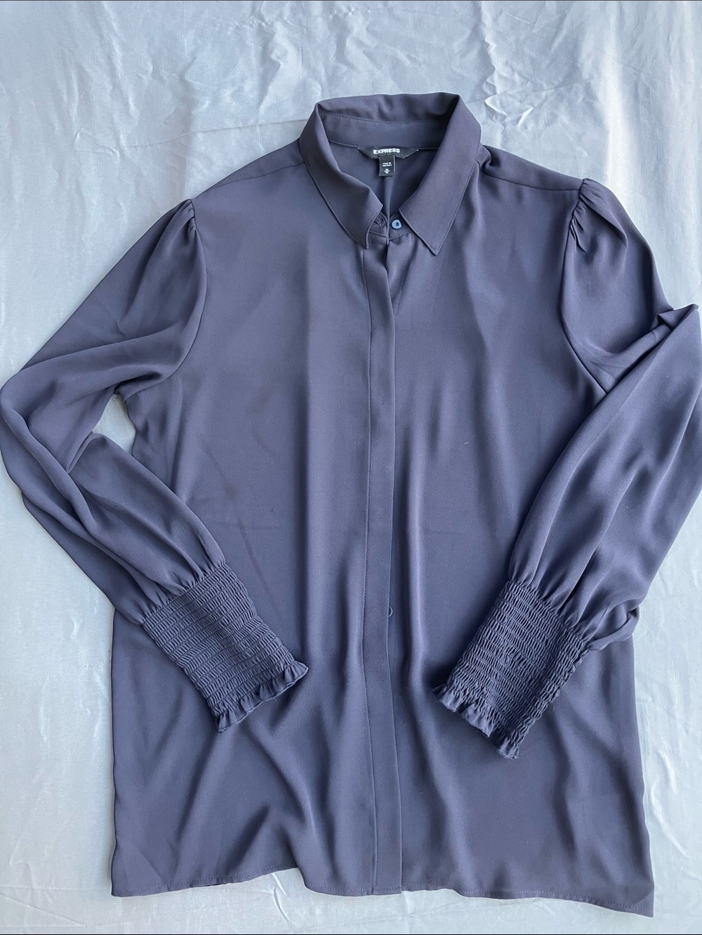 Express Navy Blue Blouse with Textured Cuffs